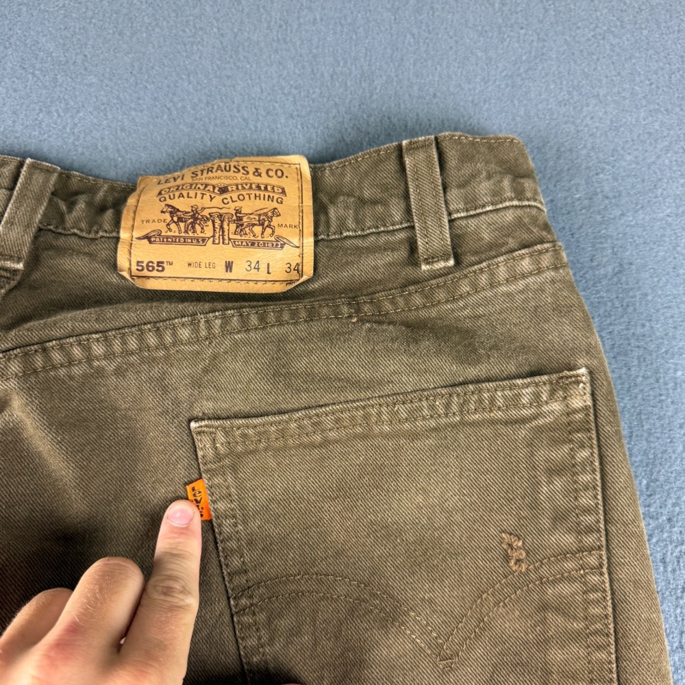 Vintage USA Levis 565 Jeans Men's 34x34 Brown Orange Tab Loose Fit Wide Leg 90s - Picture 4 of 12